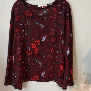 Violet & Claire Burgundy Floral Long-Sleeve Blouse